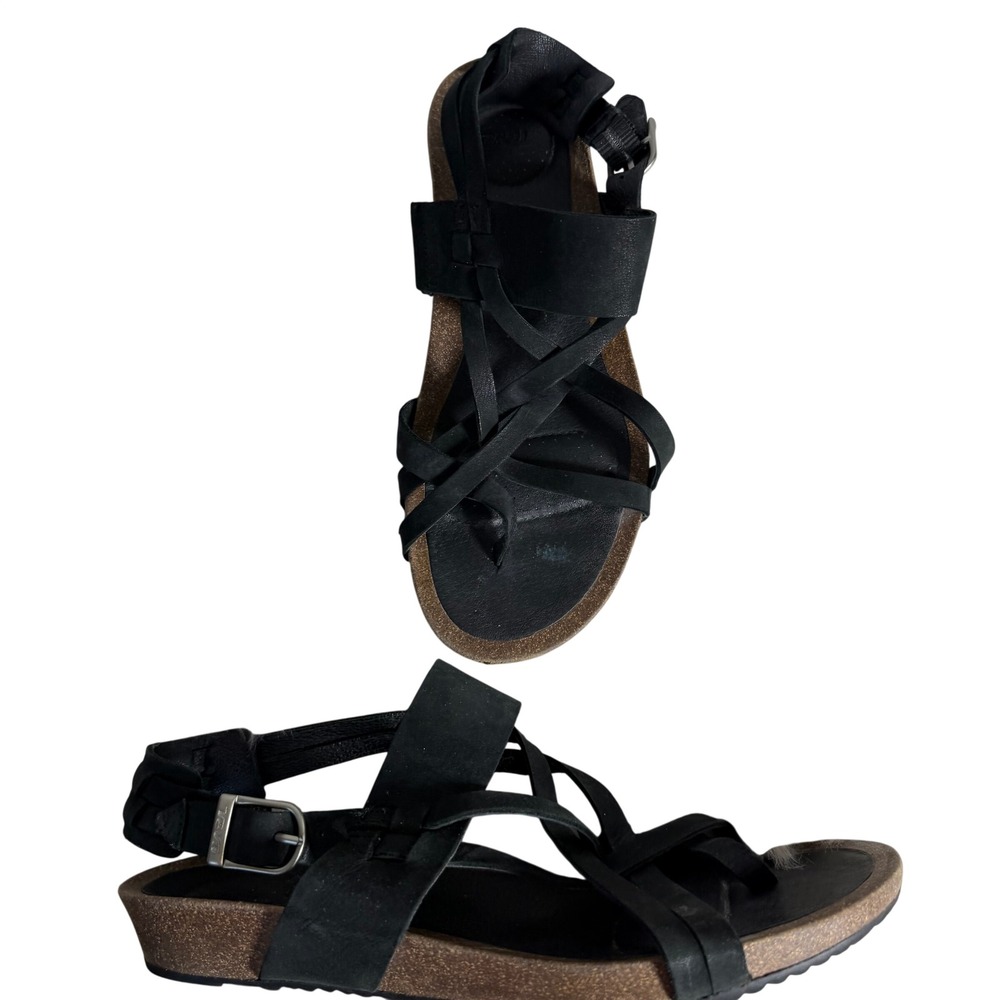 Teva Elzada Sandal Lea Black Leather Strappy Wedge Sandals 1099270 Womens 8